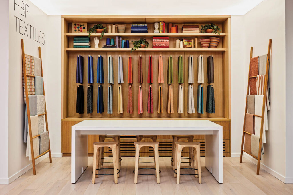 colorful textiles displayed in a niche